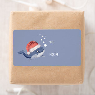 Cute Blue Whale Santa Hat Christmas To From Label
