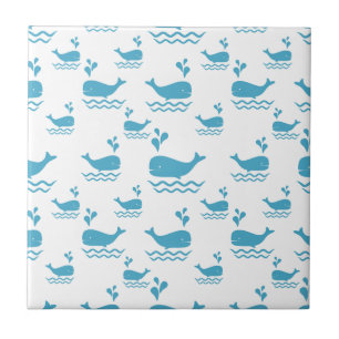 Cute Blue Whale Seamless Ocean Pattern (1) Ceramic Tile