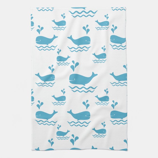 Cute Blue Whale Seamless Ocean Pattern (1) Kitchen Towel (Vertical)