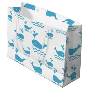 Cute Blue Whale Seamless Ocean Pattern (1) Large Gift Bag