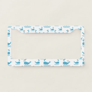 Cute Blue Whale Seamless Ocean Pattern (1) License Plate Frame