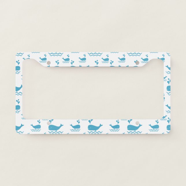 Cute Blue Whale Seamless Ocean Pattern (1) License Plate Frame (Front)