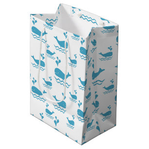 Cute Blue Whale Seamless Ocean Pattern (1) Medium Gift Bag