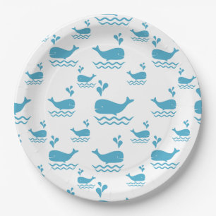 Cute Blue Whale Seamless Ocean Pattern (1) Paper Plates