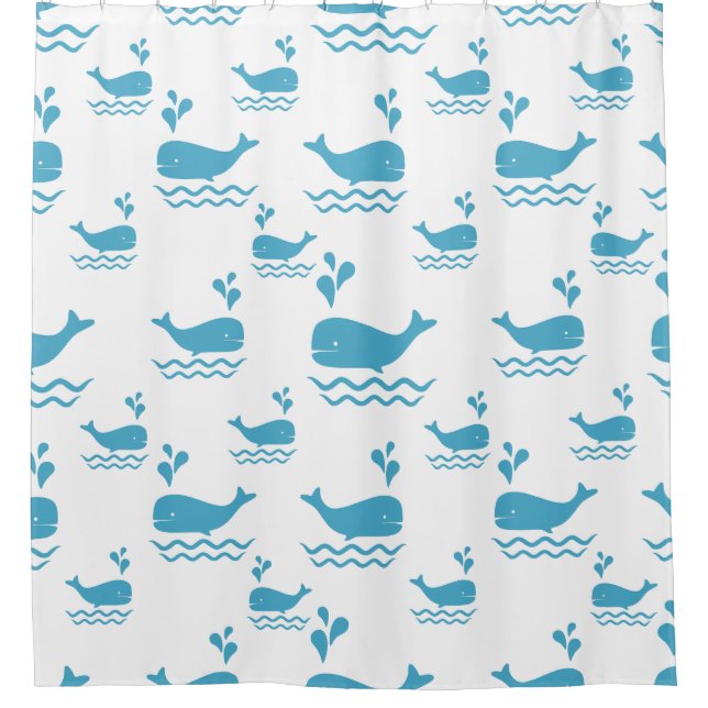 Cute Blue Whale Seamless Ocean Pattern (1) Shower Curtain (Front)