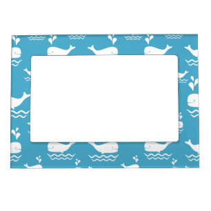 Cute Blue Whale Seamless Ocean Pattern (2) Magnetic Frame