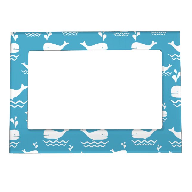 Cute Blue Whale Seamless Ocean Pattern (2) Magnetic Frame (Front)