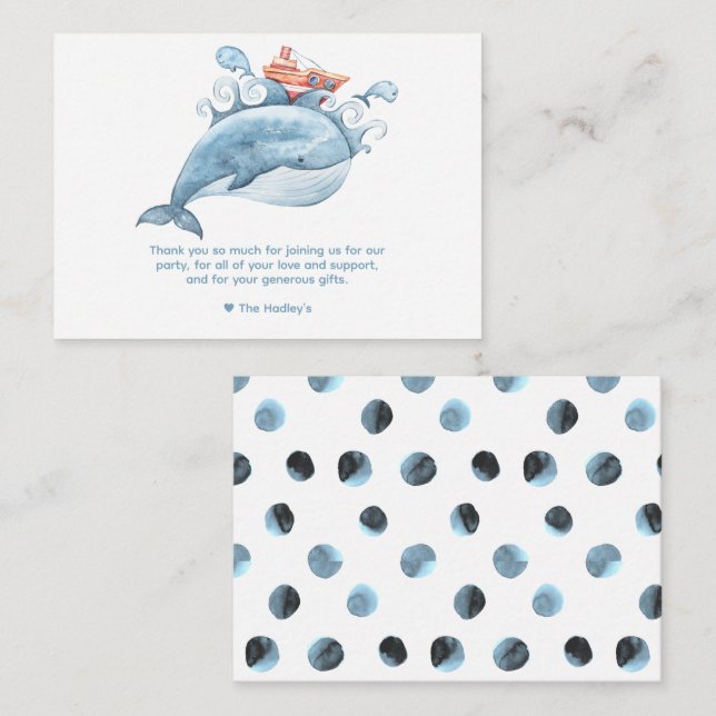 Cute Blue Whale Thank You Note Card (Front/Back)