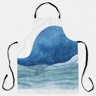 Cute Blue Whale Watercolor Illustration Apron