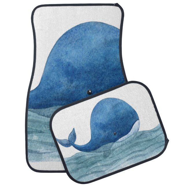 Cute Blue Whale Watercolor Illustration Car Floor Mat (Set)