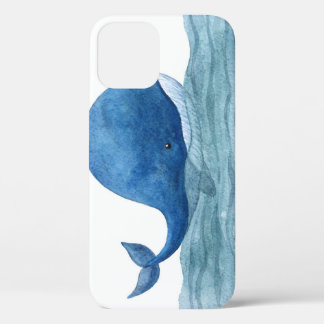 Cute Blue Whale Watercolor Illustration iPhone 12 Case