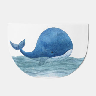 Cute Blue Whale Watercolor Illustration Doormat