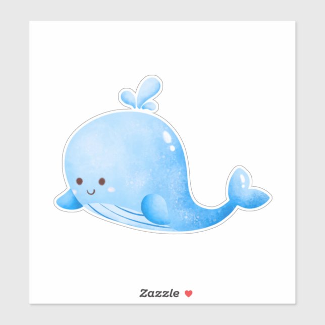 Cute Blue Whale Watercolor Sticker (Sheet)