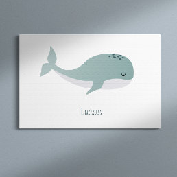 Cute Blue Whale with Personalized Name Little Kid Canvas Print