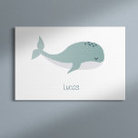 Cute Blue Whale with Personalized Name Little Kid Canvas Print<br><div class="desc">This adorable whale adds a cute touch to your little boy or girl's bedroom or nursery. Add a first name or other text for a personalized touch,  or remove,  per your preference. Makes a great custom gift for a birthday or baby shower!</div>