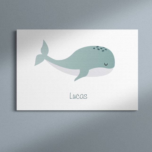 Cute Blue Whale with Personalized Name Little Kid Canvas Print (Creator Uploaded)