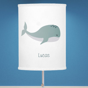 Cute Blue Whale with Personalized Name Little Kid Table Lamp