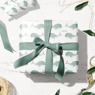 Cute Blue Whale with Personalized Name Little Kid Wrapping Paper