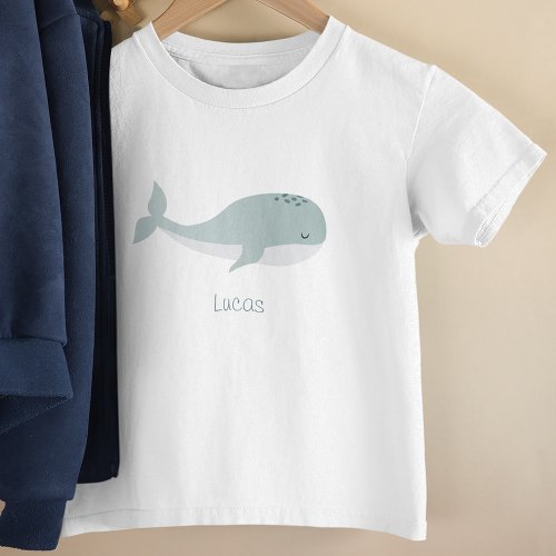 Cute Blue Whale with Personalized Name Toddler T_shirt