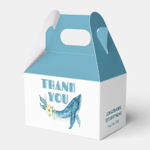 Cute Blue Whale Yellow Floral Birthday Thank You Favor Boxes