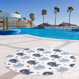 Cute blue whales and boats pattern beach towel