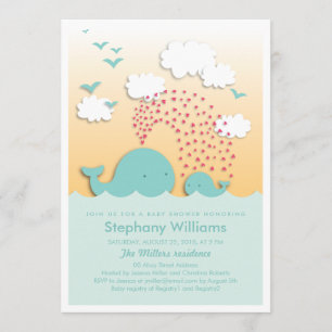 Cute Blue Whales Baby Shower Invite Boy