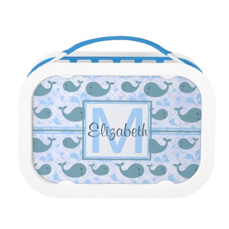 Cute Blue Whales Monogram Pattern Lunch Box