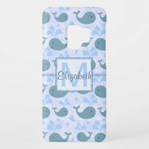 Cute Blue Whales Pattern Monogram Case_Mate Samsung Galaxy S9 Case