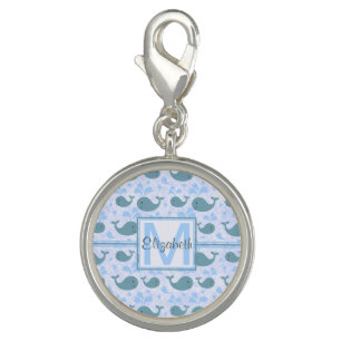Cute Blue Whales Pattern Monogram Charm