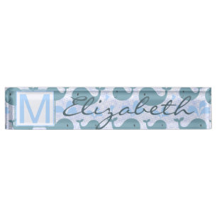 Cute Blue Whales Pattern Monogram Desk Name Plate