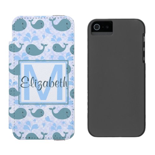 Cute Blue Whales Pattern Monogram iPhone SE55s Wallet Case