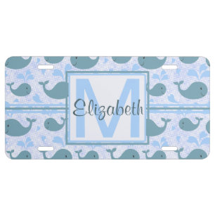 Cute Blue Whales Pattern Monogram License Plate