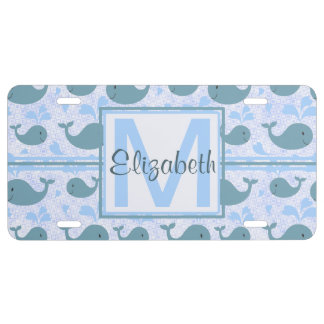 Cute Blue Whales Pattern Monogram License Plate