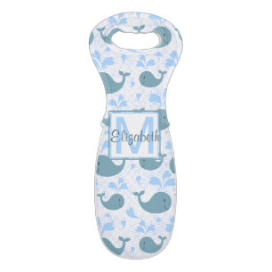Cute Blue Whales Pattern Monogram Wine Bag