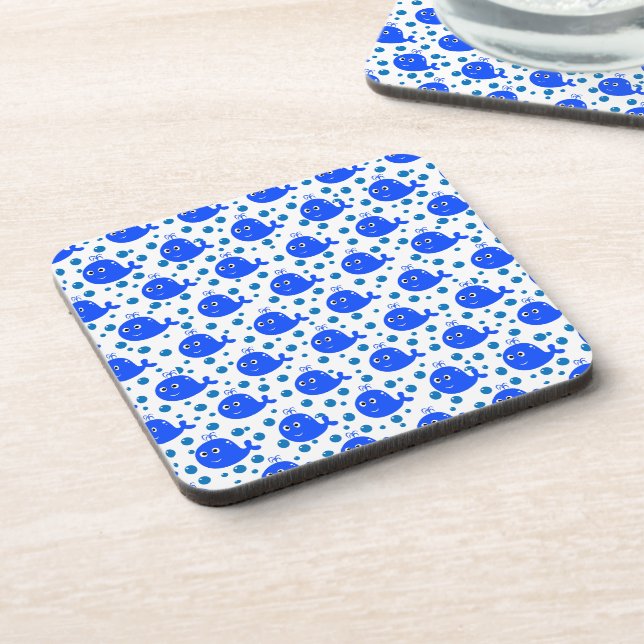 Cute Blue Whales Pattern Oceanic Delight Beverage Coaster (Left Side)