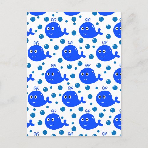 Cute Blue Whales Pattern Oceanic Delight Postcard