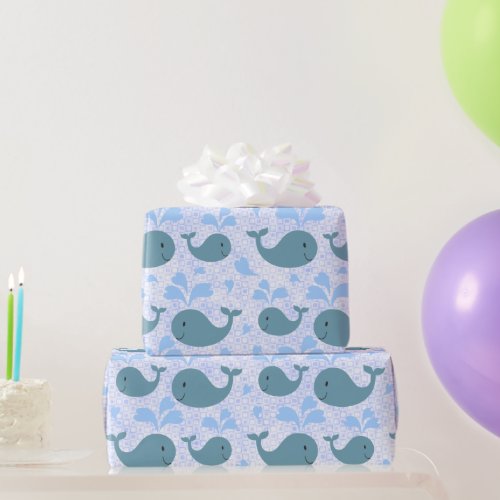 Cute Blue Whales Pattern Wrapping Paper