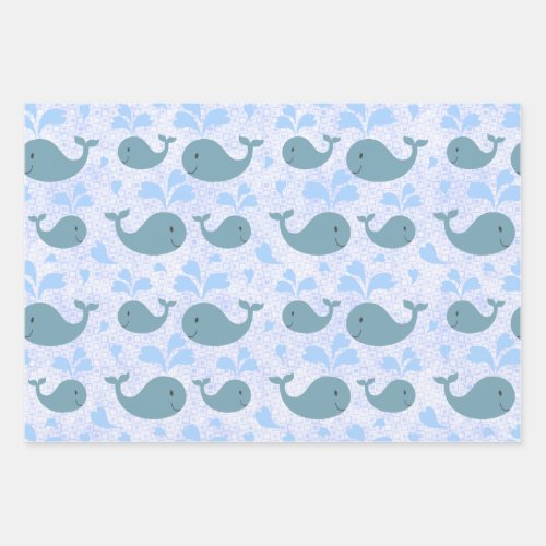 Cute Blue Whales Pattern Wrapping Paper Sheets