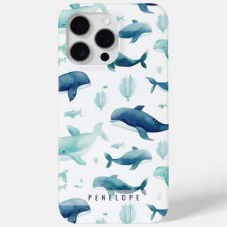 Cute blue whales personalized iPhone case