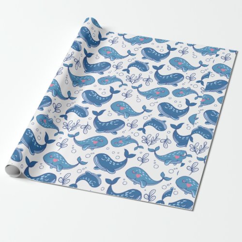 Cute blue whales wrapping paper