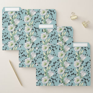 Cute Blue Whimsical Black and White Floral Patten File Folder