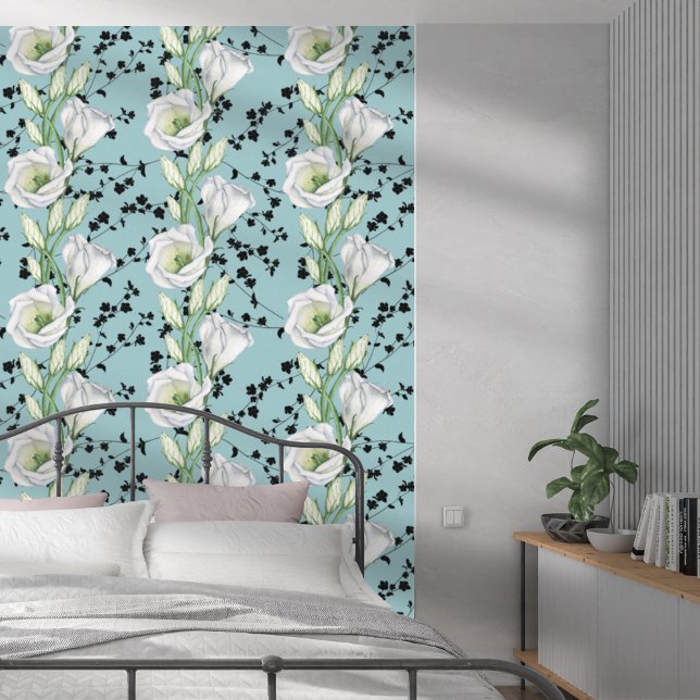 Cute Blue Whimsical Black and White Floral Patten Wallpaper (Creator Uploaded)
