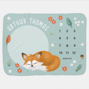 Cute Blue Whimsical Forest Fox Boys Baby Blanket