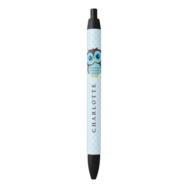 Cute Blue Whimsical Owl Pen (Front Vertical)