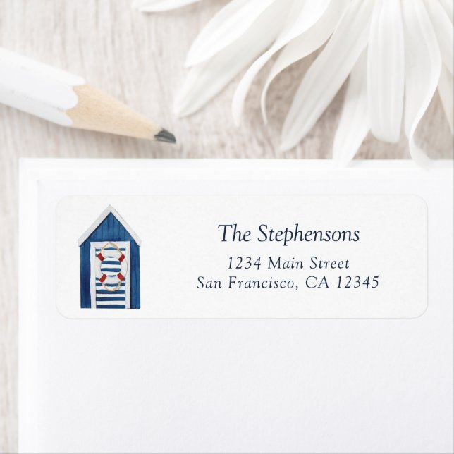 Cute Blue White Beach House Coastal Return Address Label (Insitu)