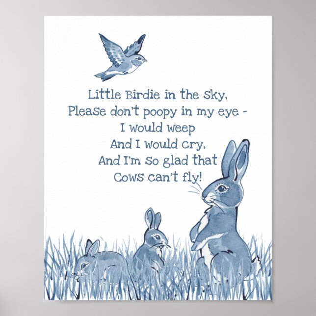 Cute Blue & White Bunny Rabbit Nursery Rhyme Child Poster (Front)
