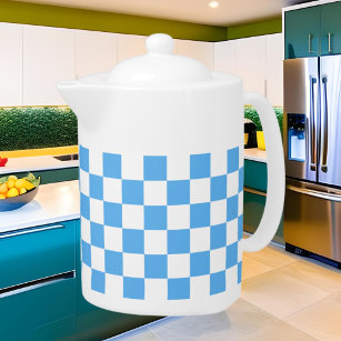 cute blue white check pattern teapot