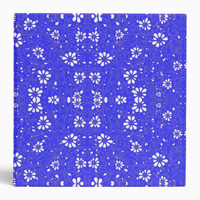 Cute blue white classic flowers pattern 3 ring binder (Front)