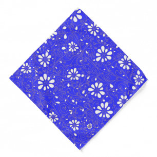 Cute blue white classic flowers pattern bandana