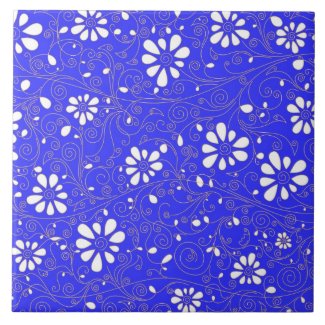 Cute blue white classic flowers pattern
